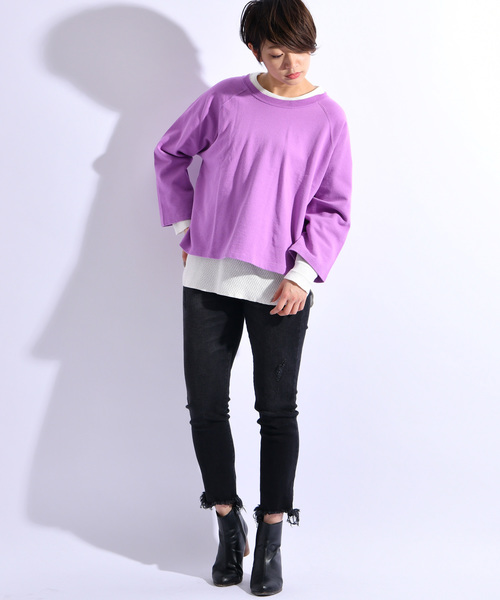 CIAOPANIC（チャオパニック）の「ミニ裏毛ラグランプルオーバー（Tシャツ/カットソー・レディース・ホワイト/パープル/レッド/グリーン・FREE）」の17枚目の写真