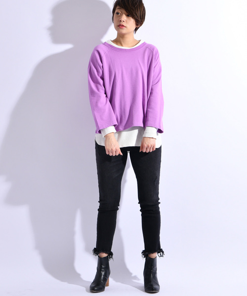 CIAOPANIC（チャオパニック）の「ミニ裏毛ラグランプルオーバー（Tシャツ/カットソー・レディース・ホワイト/パープル/レッド/グリーン・FREE）」の12枚目の写真