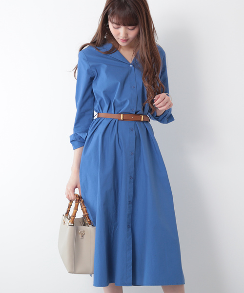 N.（N. Natural Beauty Basic）（エヌエヌナチュラルビューティーベーシック）の「◆オープンカラーシャツワンピース（シャツワンピース・レディース・カーキ/ブルー/ネイビー・MEDIUM）」の3枚目の写真