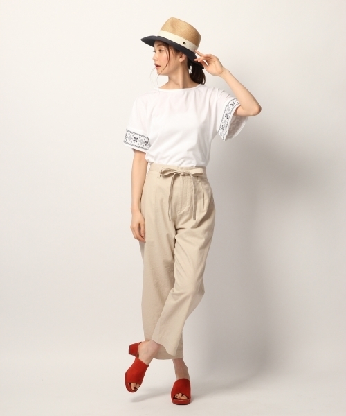 GLOBAL WORK（グローバルワーク）の「リネンベルトツキストレートパンツ/792875（その他パンツ・レディース・ネイビー/ライトベージュ・MEDIUM/SMALL）」の3枚目の写真