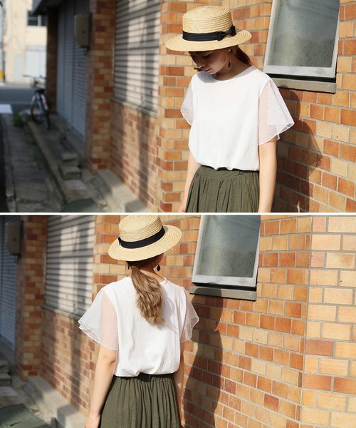 reca（レカ）の「花柄シースルーレース 袖フリル カットソー（Tシャツ/カットソー・レディース・ブラック/グレー/オフホワイト/ベージュ・FREE）」の5枚目の写真