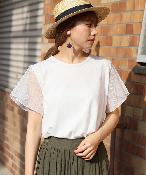 reca（レカ）の「花柄シースルーレース 袖フリル カットソー（Tシャツ/カットソー・レディース・ブラック/グレー/オフホワイト/ベージュ・FREE）」の6枚目の写真