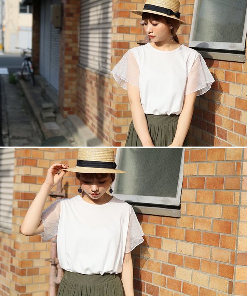 reca（レカ）の「花柄シースルーレース 袖フリル カットソー（Tシャツ/カットソー・レディース・ブラック/グレー/オフホワイト/ベージュ・FREE）」の8枚目の写真