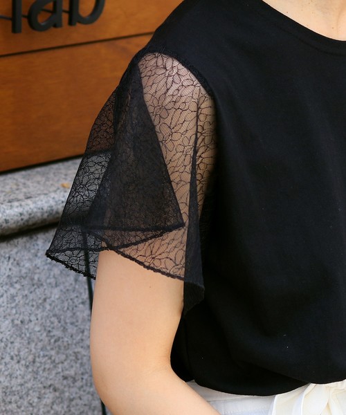 reca（レカ）の「花柄シースルーレース 袖フリル カットソー（Tシャツ/カットソー・レディース・ブラック/グレー/オフホワイト/ベージュ・FREE）」の11枚目の写真