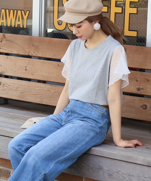 reca（レカ）の「花柄シースルーレース 袖フリル カットソー（Tシャツ/カットソー・レディース・ブラック/グレー/オフホワイト/ベージュ・FREE）」の14枚目の写真