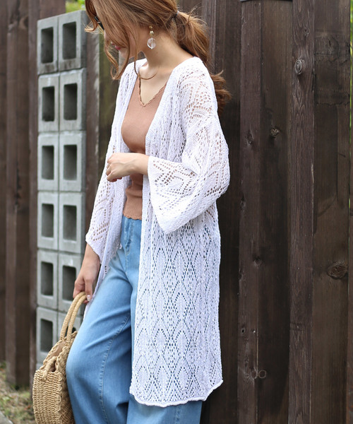 Bab Bou Jeloud（バブブージュルード）の「≪秋まで着れる≫ラメクロシェロングカーディガン（カーディガン/ボレロ・レディース・ブラック/オフホワイト/ピンク・FREE）」の7枚目の写真