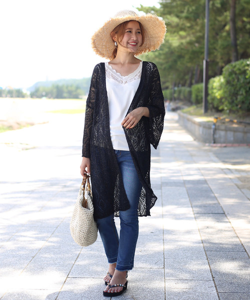 Bab Bou Jeloud（バブブージュルード）の「≪秋まで着れる≫ラメクロシェロングカーディガン（カーディガン/ボレロ・レディース・ブラック/オフホワイト/ピンク・FREE）」の8枚目の写真