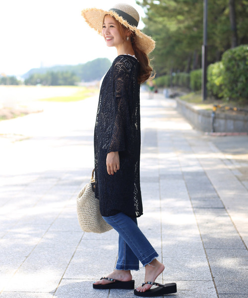 Bab Bou Jeloud（バブブージュルード）の「≪秋まで着れる≫ラメクロシェロングカーディガン（カーディガン/ボレロ・レディース・ブラック/オフホワイト/ピンク・FREE）」の9枚目の写真