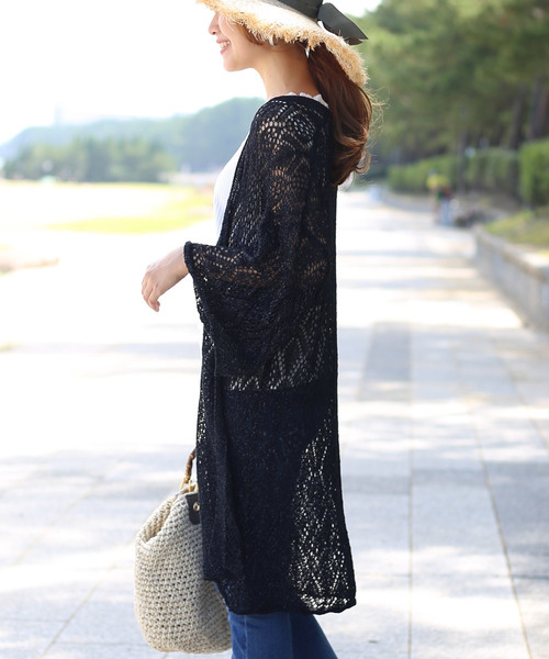 Bab Bou Jeloud（バブブージュルード）の「≪秋まで着れる≫ラメクロシェロングカーディガン（カーディガン/ボレロ・レディース・ブラック/オフホワイト/ピンク・FREE）」の10枚目の写真