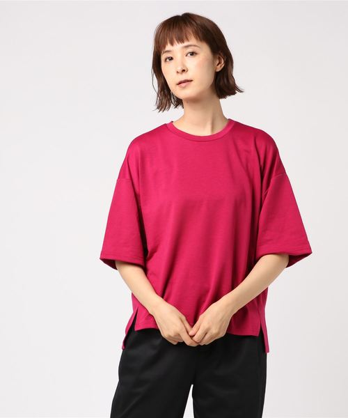 KOBE LETTUCE（コウベレタス）の「ゆったり5分袖ボックススウェットトップス＊Tシャツ/レディース[C3390]神戸レタス（Tシャツ/カットソー・レディース・ブラック/ネイビー/グレー/アイボリー/モスグリーン/マスタード/パープル系その他・FREE）」の6枚目の写真