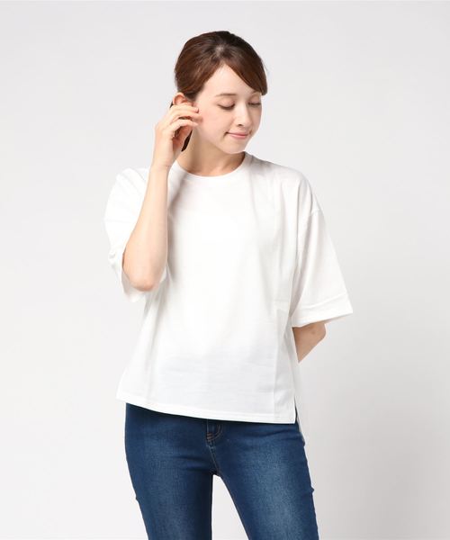 KOBE LETTUCE（コウベレタス）の「ゆったり5分袖ボックススウェットトップス＊Tシャツ/レディース[C3390]神戸レタス（Tシャツ/カットソー・レディース・ブラック/ネイビー/グレー/アイボリー/モスグリーン/マスタード/パープル系その他・FREE）」の2枚目の写真
