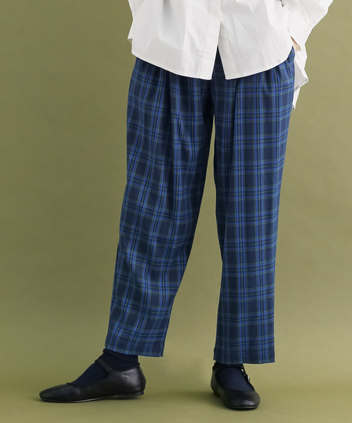 MERLOT（メルロー）の「チェック柄ハイウエストワイドテーパードパンツ1744（その他パンツ・レディース・ネイビー/ブラウン・FREE）」の2枚目の写真