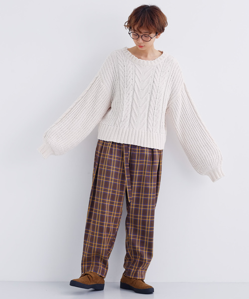 MERLOT（メルロー）の「チェック柄ハイウエストワイドテーパードパンツ1744（その他パンツ・レディース・ネイビー/ブラウン・FREE）」の3枚目の写真