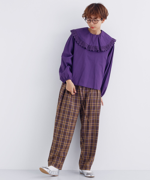 MERLOT（メルロー）の「チェック柄ハイウエストワイドテーパードパンツ1744（その他パンツ・レディース・ネイビー/ブラウン・FREE）」の6枚目の写真