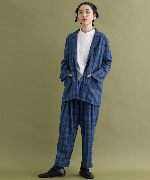 MERLOT（メルロー）の「チェック柄ハイウエストワイドテーパードパンツ1744（その他パンツ・レディース・ネイビー/ブラウン・FREE）」の8枚目の写真