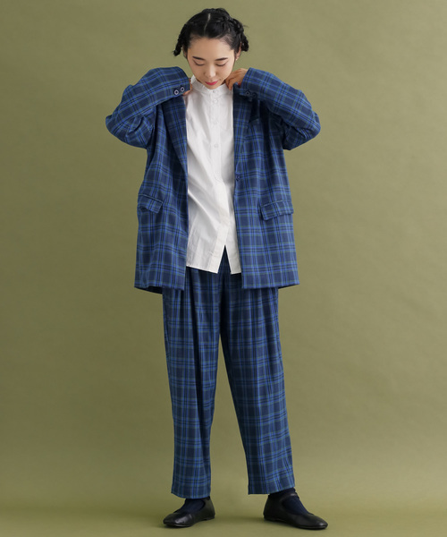 MERLOT（メルロー）の「チェック柄ハイウエストワイドテーパードパンツ1744（その他パンツ・レディース・ネイビー/ブラウン・FREE）」の9枚目の写真