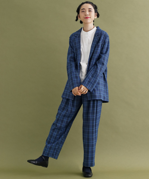 MERLOT（メルロー）の「チェック柄ハイウエストワイドテーパードパンツ1744（その他パンツ・レディース・ネイビー/ブラウン・FREE）」の10枚目の写真