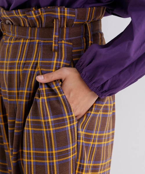 MERLOT（メルロー）の「チェック柄ハイウエストワイドテーパードパンツ1744（その他パンツ・レディース・ネイビー/ブラウン・FREE）」の15枚目の写真