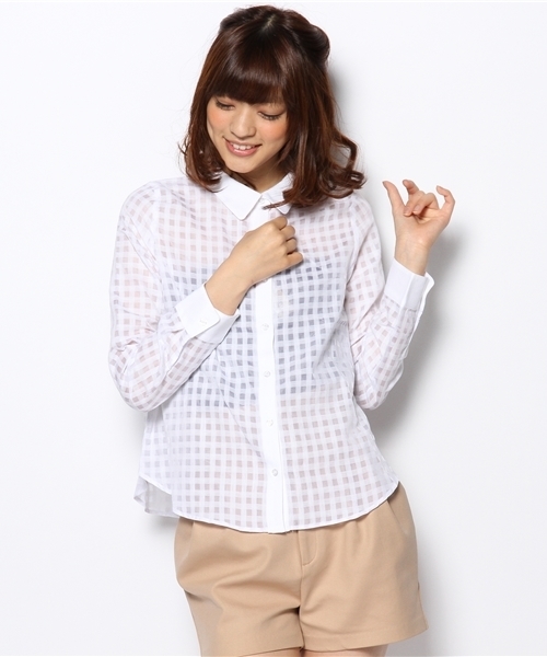 one after another NICE CLAUP（ワンアフターアナザーナイスクラップ）の「【ナイスクラップ】ギンガムすけブラウス（シャツ/ブラウス・レディース・オフホワイト/ブラック・FREE）」の2枚目の写真