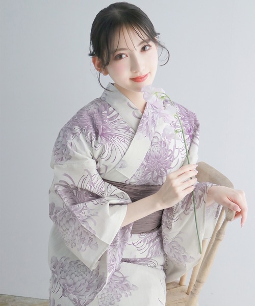 1人で簡単着付け 浴衣 レディース 6点セット( 浴衣 + 帯 + 下駄 + 肌着