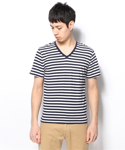 UNION STATION(ユニオンステーション)の「スーピマコットンVネックボーダー(Tシャツ/カットソー・メンズ・グリーン/ブルー/ネイビー・MEDIUM/LARGE/LL)」の7枚目の写真