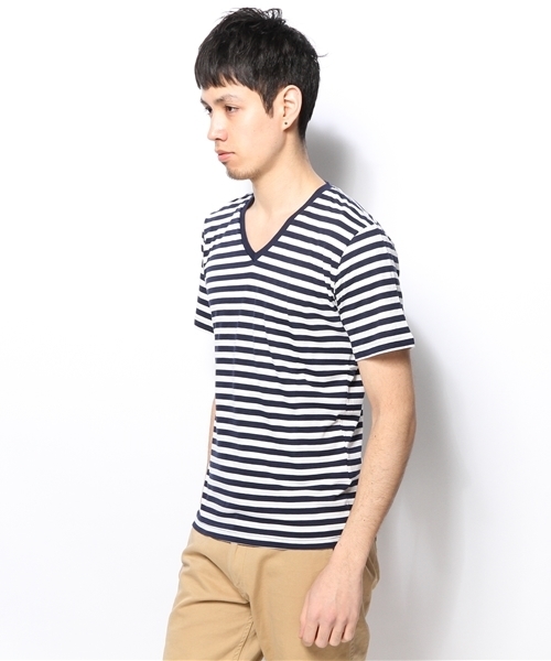 UNION STATION(ユニオンステーション)の「スーピマコットンVネックボーダー(Tシャツ/カットソー・メンズ・グリーン/ブルー/ネイビー・MEDIUM/LARGE/LL)」の8枚目の写真