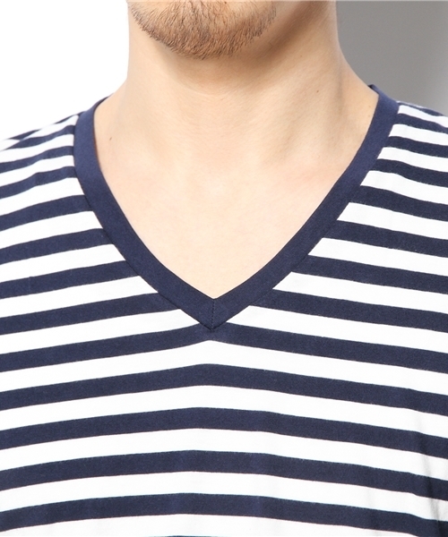 UNION STATION(ユニオンステーション)の「スーピマコットンVネックボーダー(Tシャツ/カットソー・メンズ・グリーン/ブルー/ネイビー・MEDIUM/LARGE/LL)」の4枚目の写真