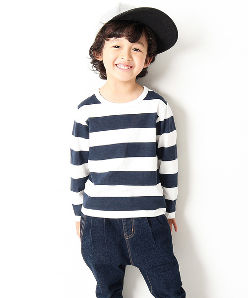 devirock(デビロック)の「プリントボーダー長袖Tシャツ(Tシャツ/カットソー・キッズ・ネイビー/レッド/ブラック・80cm/90cm/100cm/110cm/120cm/130cm/140cm/150cm/160cm)」の3枚目の写真