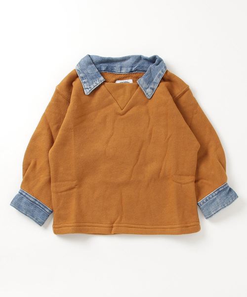 Ocean&Ground(オーシャン&グラウンド)の「DENIM COLLAR SWEAT(80〜140cm)(スウェット)」|キャメル