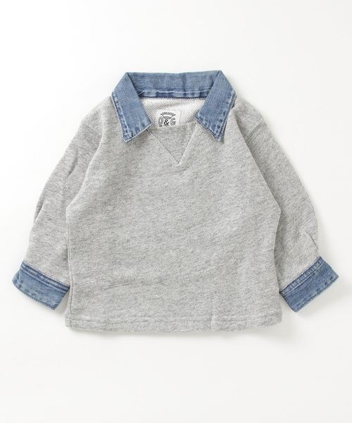 Ocean&Ground(オーシャン&グラウンド)の「DENIM COLLAR SWEAT(80〜140cm)(スウェット)」|グレー