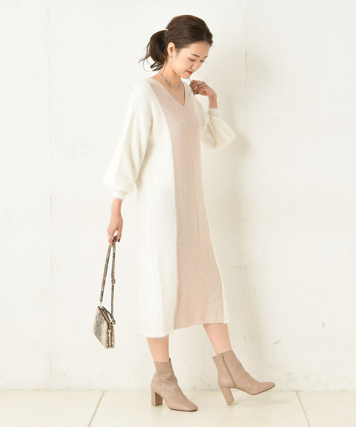 DouDou(ドゥドゥ)の「アンゴラ切替ワンピース(ワンピース・レディース・ブラウン/オフホワイト/ピンク・FREE)」の12枚目の写真