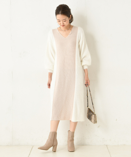 DouDou(ドゥドゥ)の「アンゴラ切替ワンピース(ワンピース・レディース・ブラウン/オフホワイト/ピンク・FREE)」の16枚目の写真