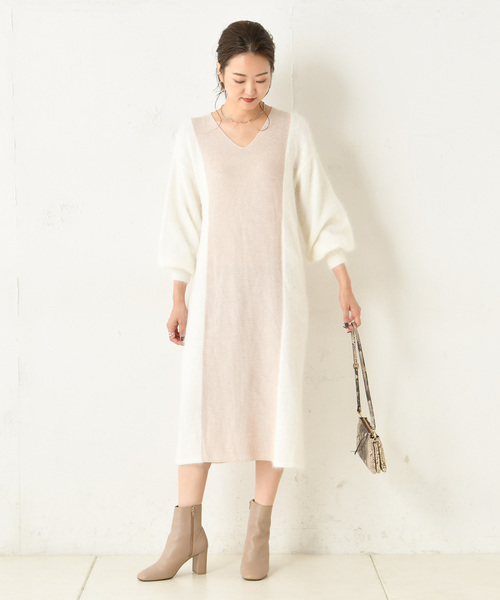 DouDou(ドゥドゥ)の「アンゴラ切替ワンピース(ワンピース・レディース・ブラウン/オフホワイト/ピンク・FREE)」の10枚目の写真