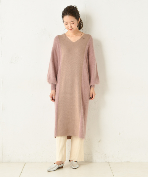 DouDou(ドゥドゥ)の「アンゴラ切替ワンピース(ワンピース・レディース・ブラウン/オフホワイト/ピンク・FREE)」の6枚目の写真