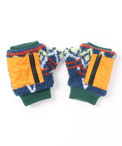 チャイハネ（チャイハネ）の「【チャイハネ】ファスナーポケット付きボアハーフグローブ（手袋・レディース・ブルー/ブラウン/オフホワイト・FREE）」の4枚目の写真