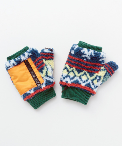 チャイハネ（チャイハネ）の「【チャイハネ】ファスナーポケット付きボアハーフグローブ（手袋・レディース・ブルー/ブラウン/オフホワイト・FREE）」の10枚目の写真