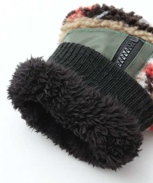 チャイハネ（チャイハネ）の「【チャイハネ】ファスナーポケット付きボアハーフグローブ（手袋・レディース・ブルー/ブラウン/オフホワイト・FREE）」の12枚目の写真