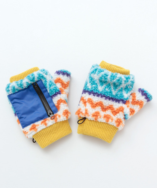 チャイハネ（チャイハネ）の「【チャイハネ】ファスナーポケット付きボアハーフグローブ（手袋・レディース・ブルー/ブラウン/オフホワイト・FREE）」の5枚目の写真