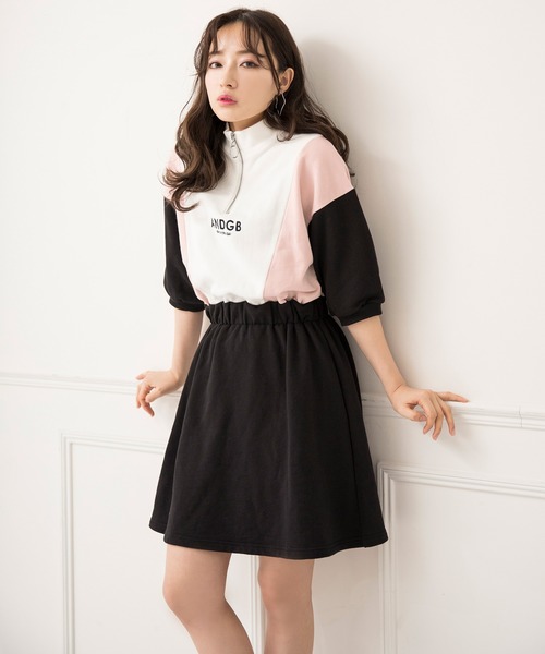 ANDGEEBEE(アンジービー)の「ハーフジップハイショクミニワンピ(ワンピース)」|ブラック