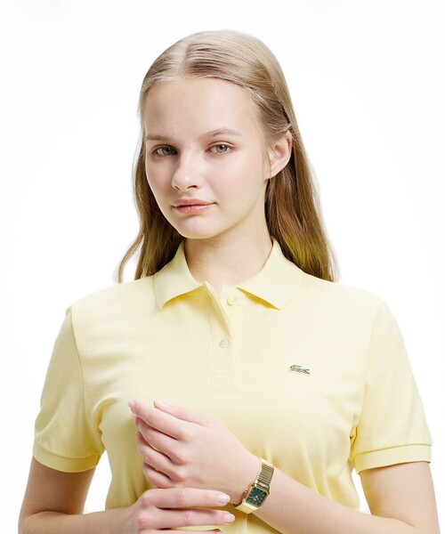 LACOSTE（ラコステ）の「コットン100% ピケ ポロシャツ（半袖）（ポロシャツ・レディース・ホワイト/ブラック/ネイビー/レッド/インディゴブルー/ベビーピンク/ローズ/レモンイエロー/グリーン/イエロー/クリアレッド/エメラルド/ライトブルー/ワインレッド/アクア/スカイブルー/サックスブルー/ピンク/フューシャピンク/グレイッシュブルー/ライトグリーン/ライトイエロー・40/38/36/34/42）」の15枚目の写真