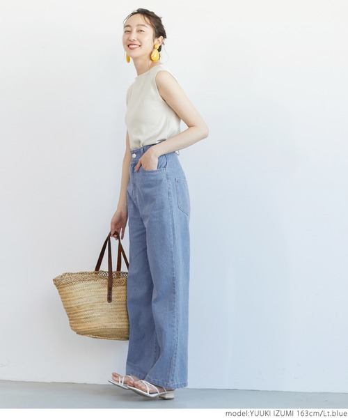 coca(coca)(コカ)の「後ろレースアップワイドパンツ(デニムパンツ・レディース・ホワイト/ライトブルー/ブルー/カーキ・ONE SIZE)」の7枚目の写真