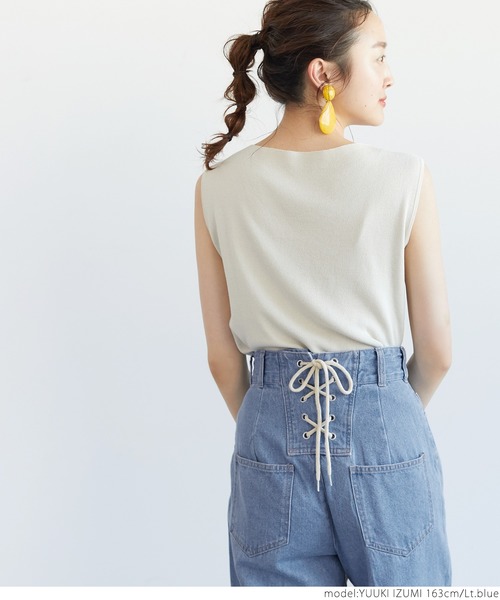 coca(coca)(コカ)の「後ろレースアップワイドパンツ(デニムパンツ・レディース・ホワイト/ライトブルー/ブルー/カーキ・ONE SIZE)」の8枚目の写真