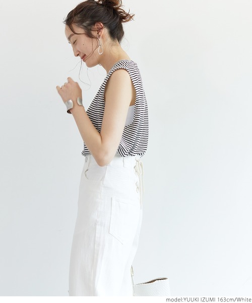 coca(coca)(コカ)の「後ろレースアップワイドパンツ(デニムパンツ・レディース・ホワイト/ライトブルー/ブルー/カーキ・ONE SIZE)」の10枚目の写真