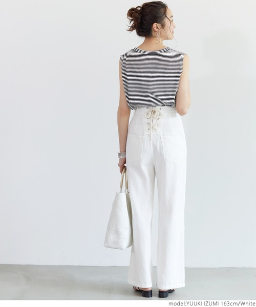 coca(coca)(コカ)の「後ろレースアップワイドパンツ(デニムパンツ・レディース・ホワイト/ライトブルー/ブルー/カーキ・ONE SIZE)」の13枚目の写真