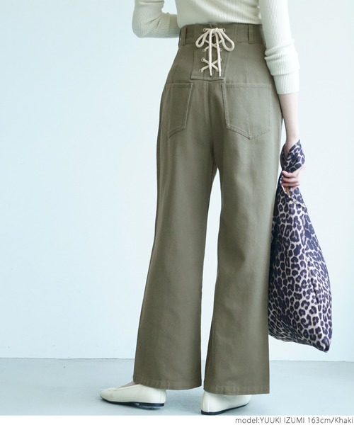 coca(coca)(コカ)の「後ろレースアップワイドパンツ(デニムパンツ・レディース・ホワイト/ライトブルー/ブルー/カーキ・ONE SIZE)」の19枚目の写真