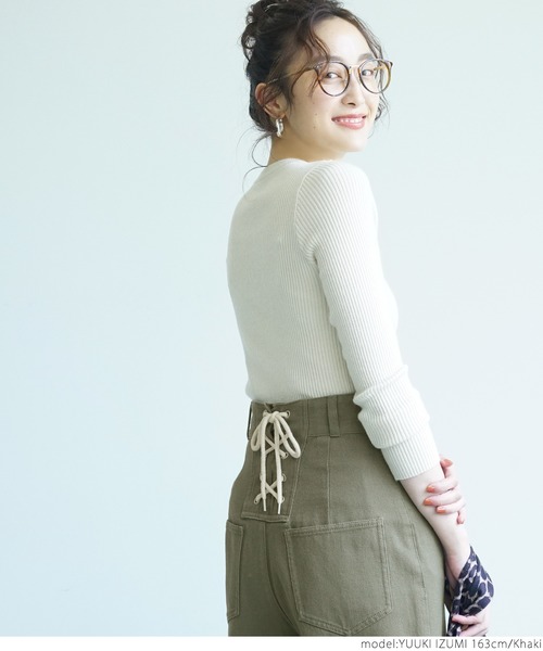 coca(coca)(コカ)の「後ろレースアップワイドパンツ(デニムパンツ・レディース・ホワイト/ライトブルー/ブルー/カーキ・ONE SIZE)」の17枚目の写真