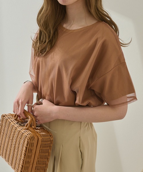 Ambre Neige(アンブルネージュ)の「オーバーチュールTシャツ/【WEB/EC限定商品】(Tシャツ/カットソー・レディース・ブラック/オフホワイト/オレンジ系その他・FREE)」の1枚目の写真