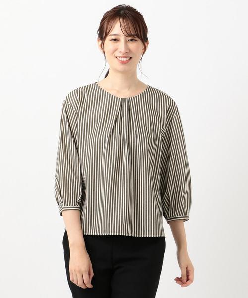 J.PRESS Ladies(J.プレス レディス)の「トリコットストライプ クルーネック カットソー(Tシャツ/カットソー・レディース・ベージュ系1/カーキ系1/ワイン系1・SMALL)」の3枚目の写真