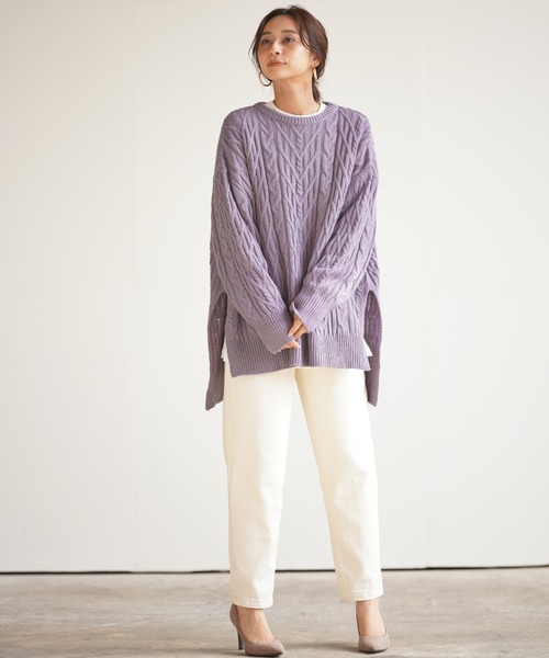 rps（アールピーエス）の「ＢＡＣＫリボンケーブルニットプルオーバー（ニット/セーター・レディース・ブラウン/オフホワイト/ラベンダー・M）」の7枚目の写真