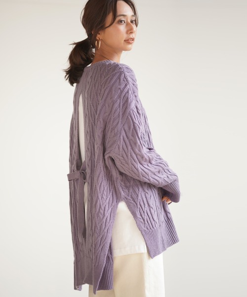rps（アールピーエス）の「ＢＡＣＫリボンケーブルニットプルオーバー（ニット/セーター・レディース・ブラウン/オフホワイト/ラベンダー・M）」の9枚目の写真